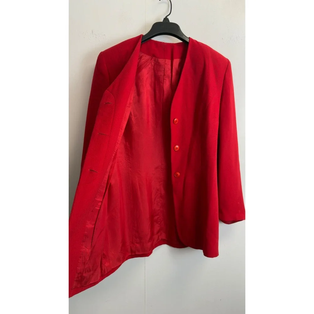 Vintage Red Suit Set Women's 10 V-neck Longline Blazer and Pencil Skirt Red